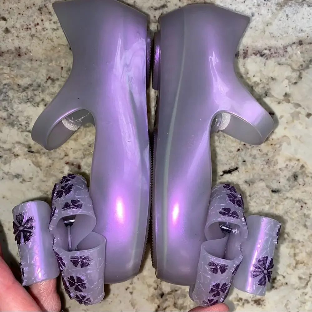 Mini Melissa $69 Glitter Lavender Ultragirl w Bow US 10 EU 27 EUC